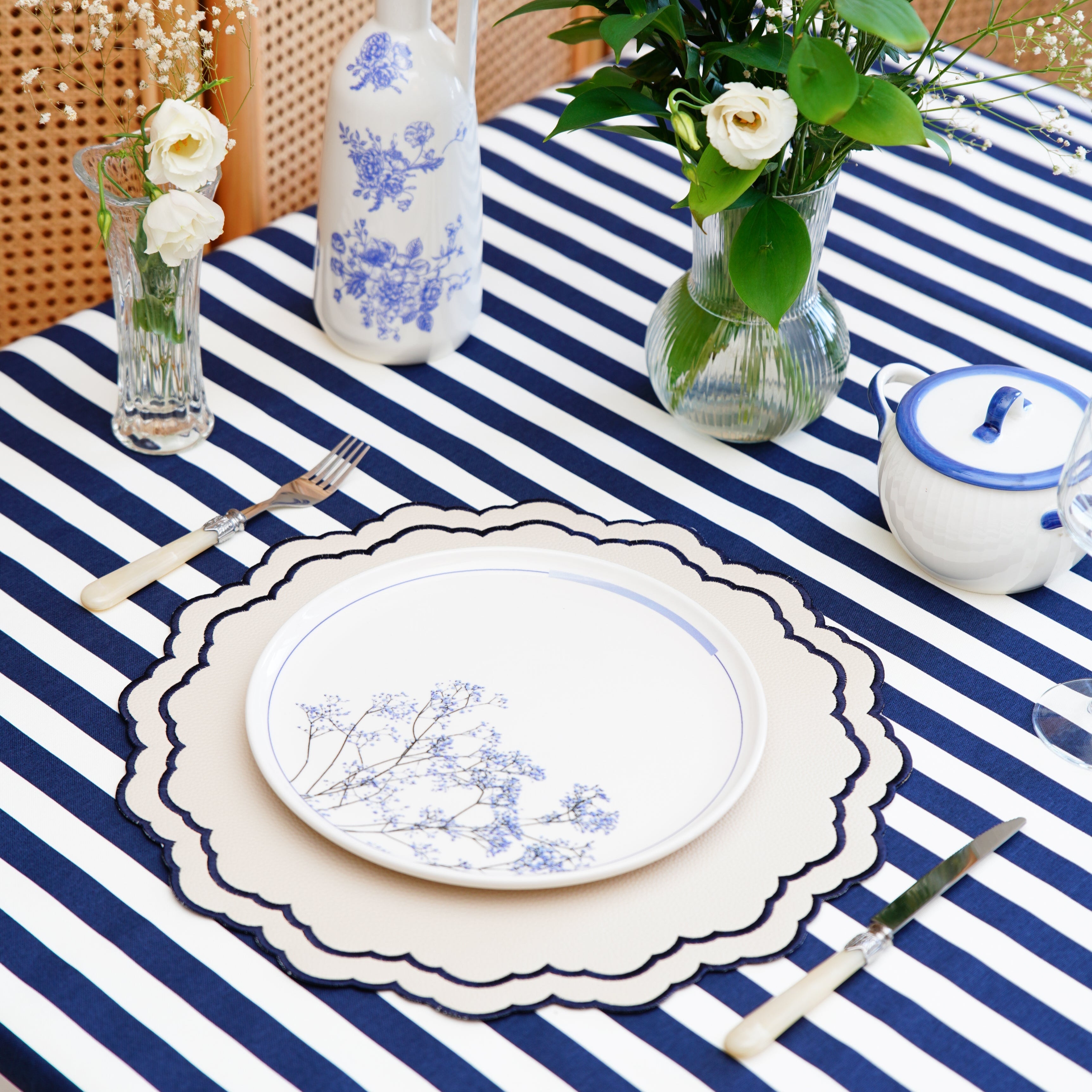 White & Navy Blue Faux Leather Placement