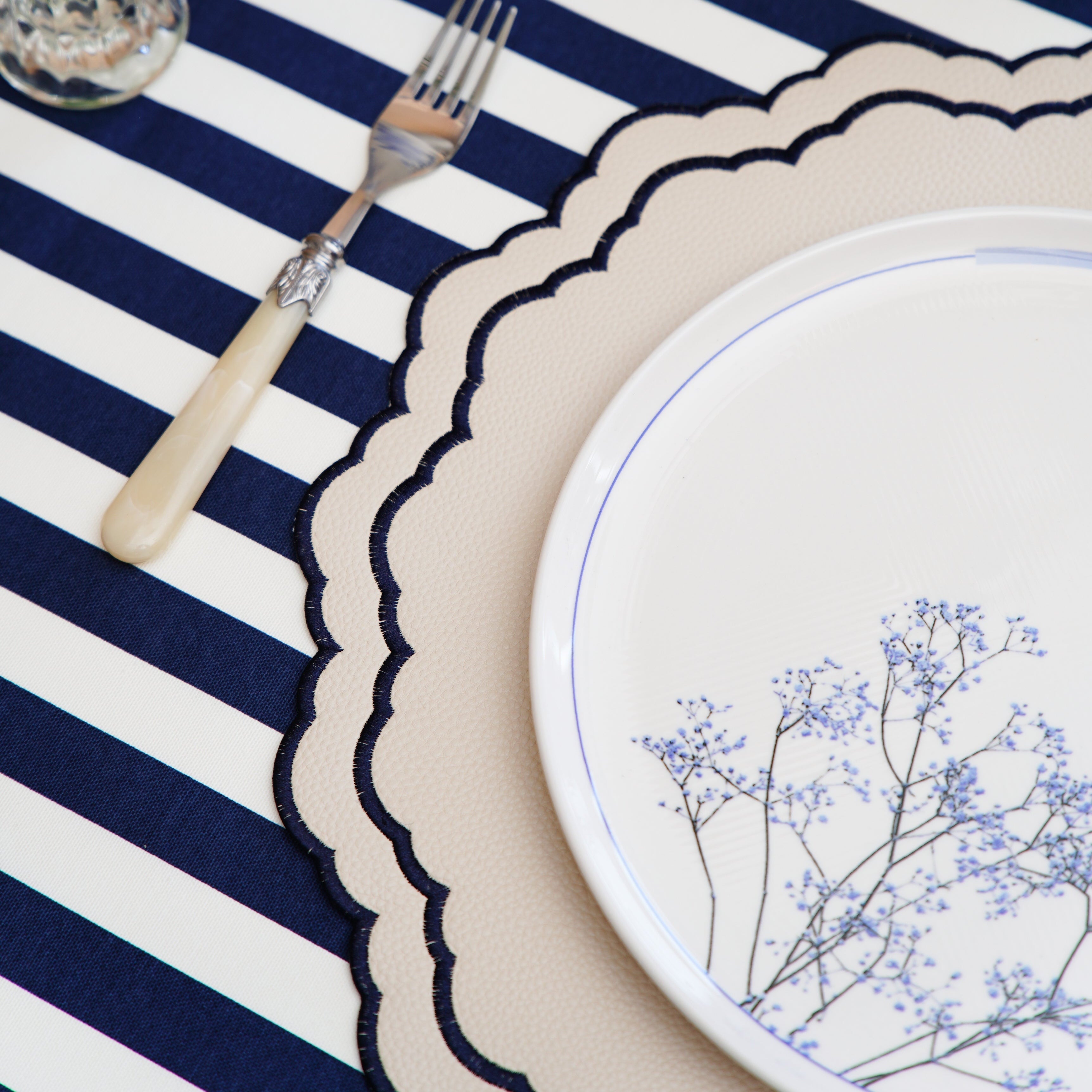 White & Navy Blue Faux Leather Placement