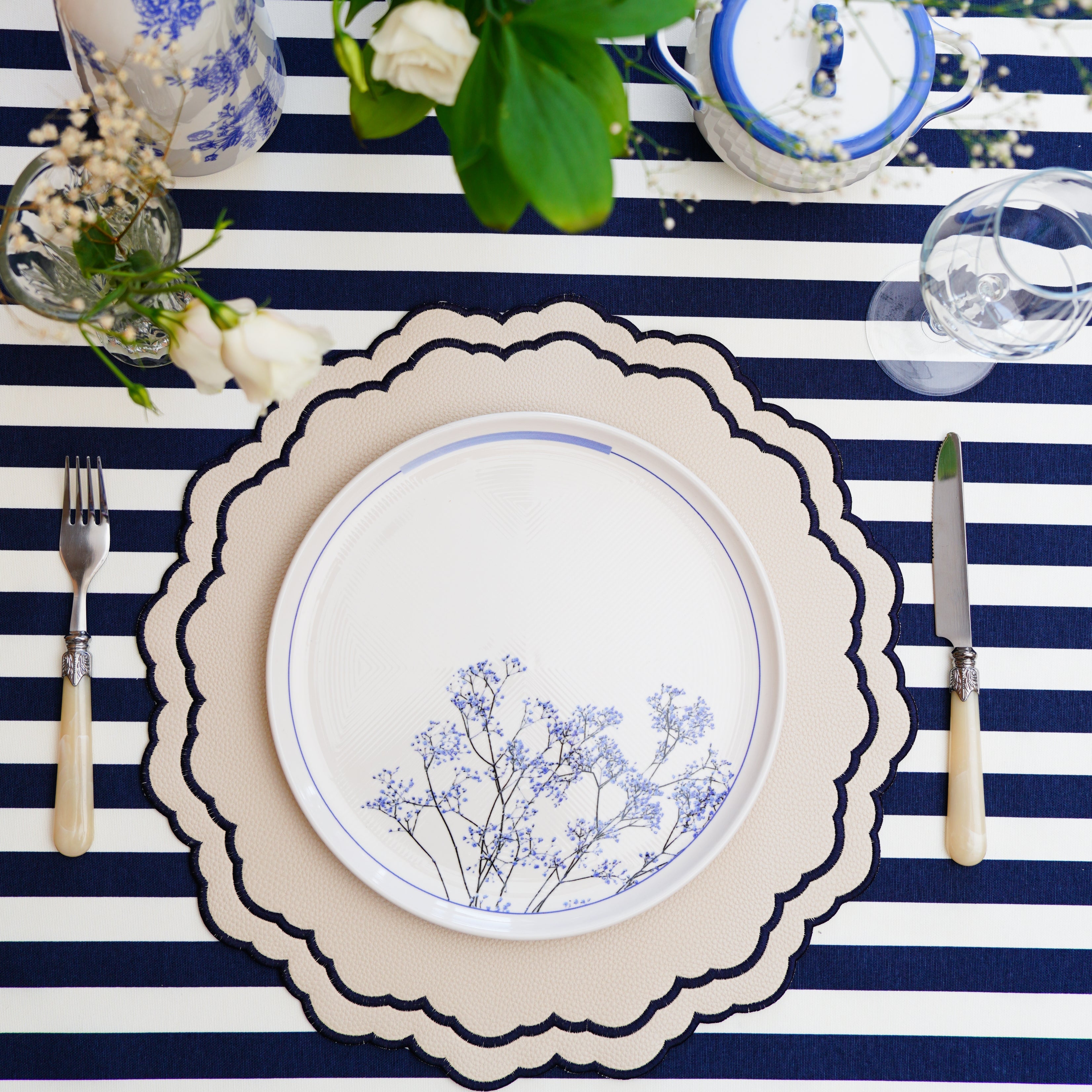 White & Navy Blue Faux Leather Placement
