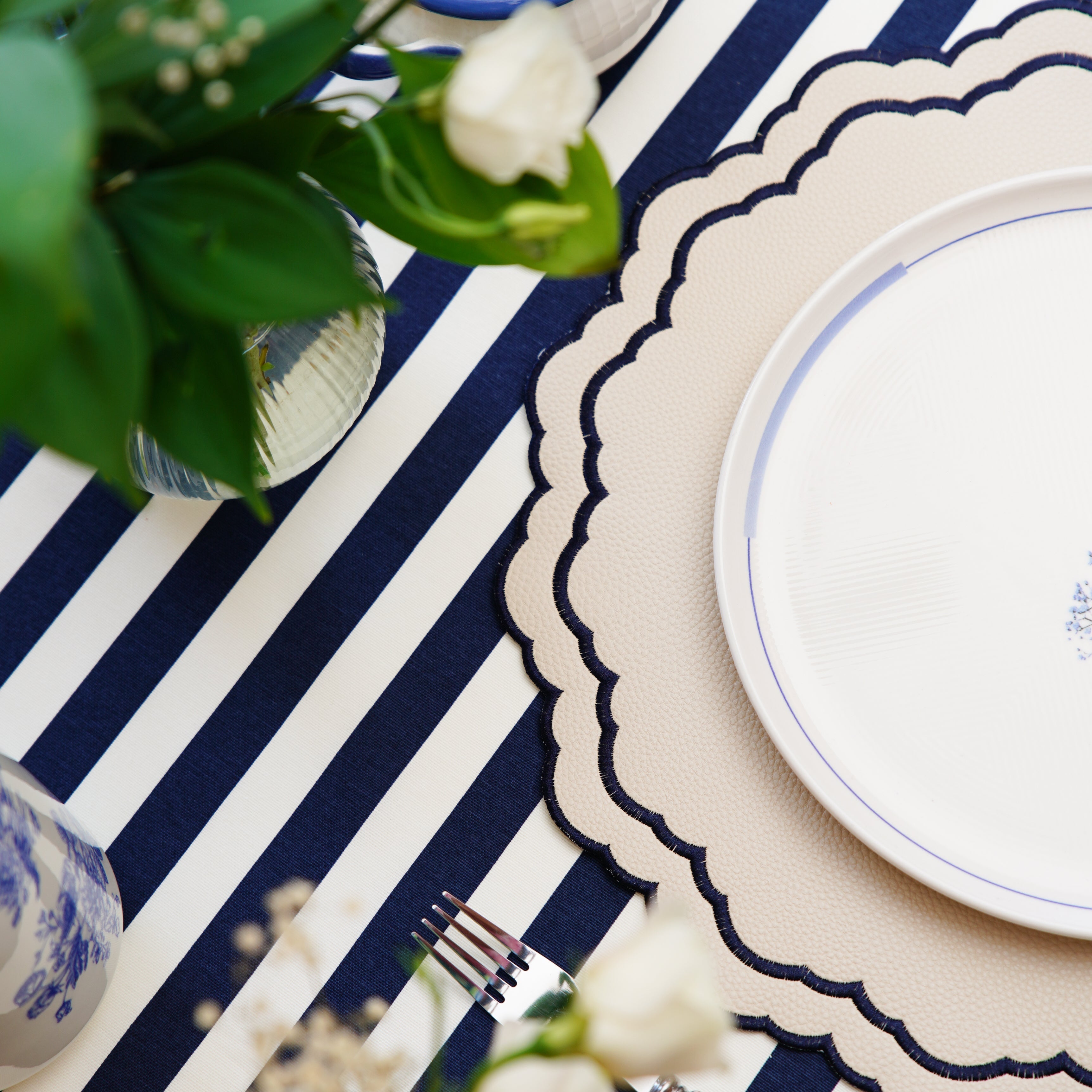 White & Navy Blue Faux Leather Placement