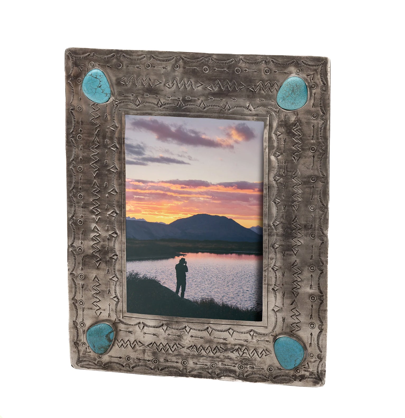 5x7 Silver Frame with Turquoise Stones