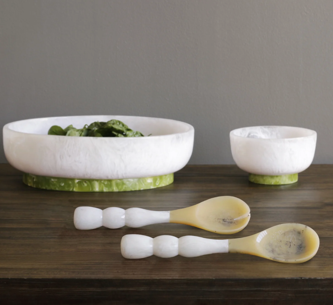 RESIN Rio Large Oval Bowl with Base (White and Green)