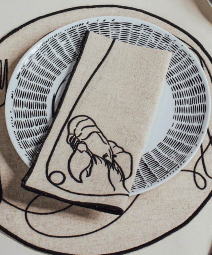 Line Drawing Embroidered Linen Napkins