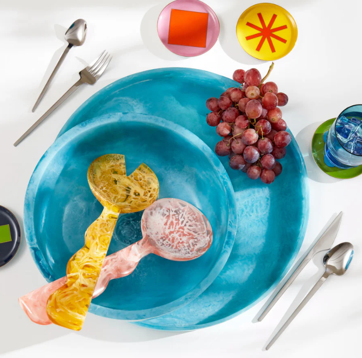 Mustique Ripple Salad Serving Set - Pink/Yellow