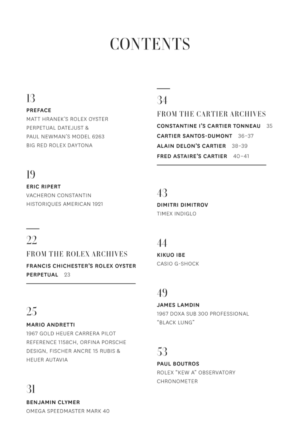 Table of contents for a book or document with chapter titles and page numbers.