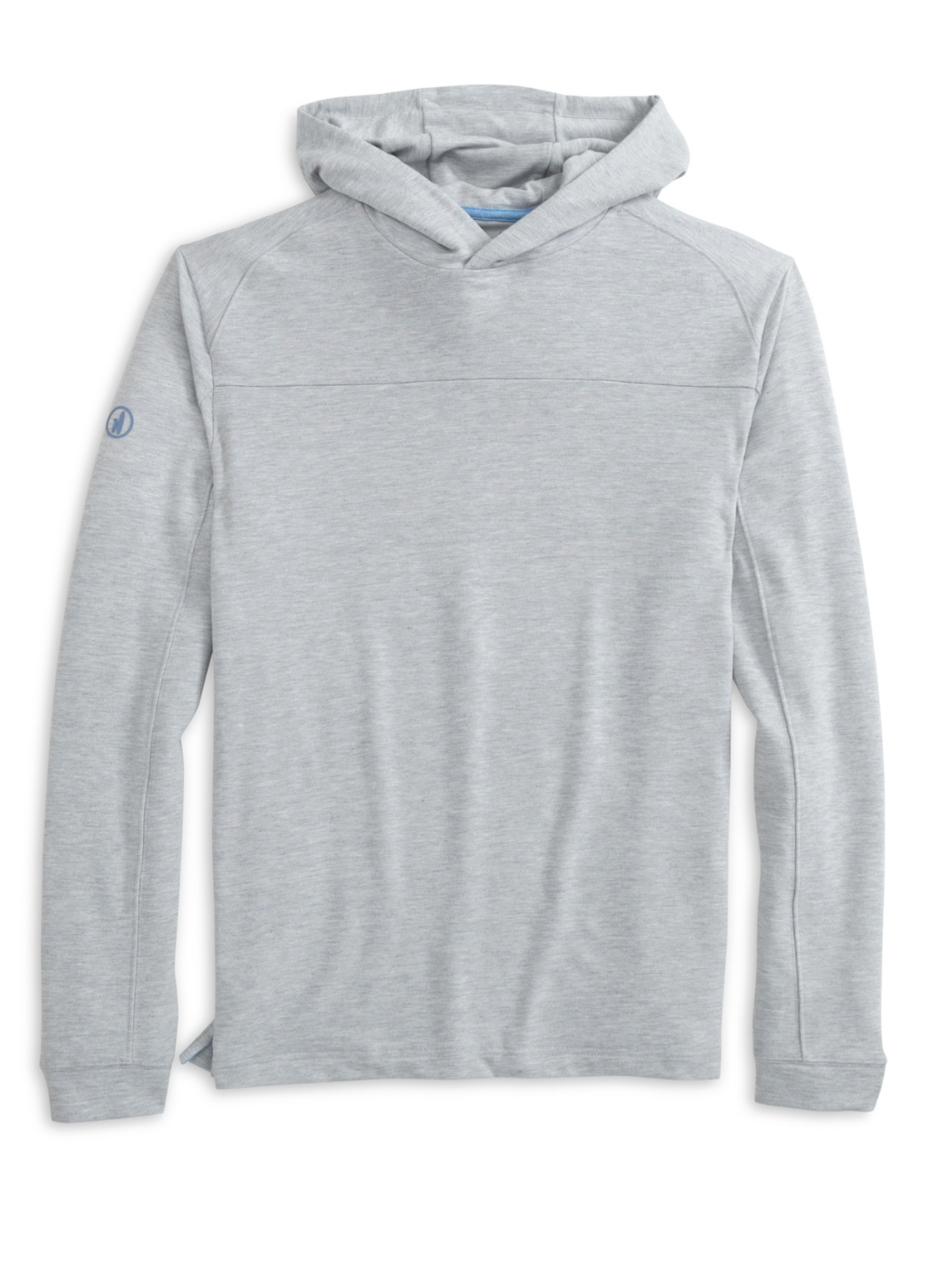 Gray hoodie with a brand logo on a white background