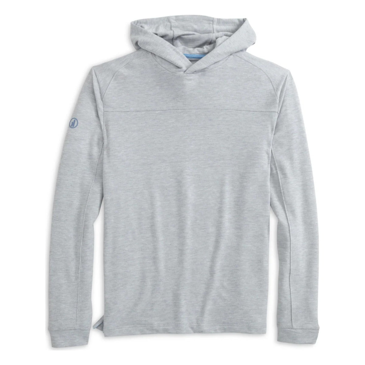 Gray hoodie with a brand logo on a white background