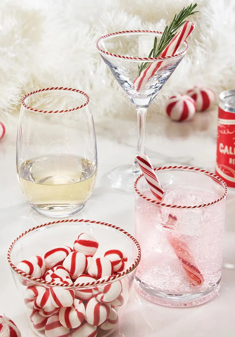 Red Peppermint Twist Double Old Fashioned Glass