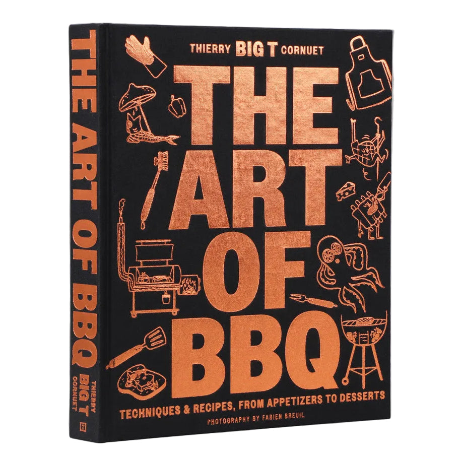 Book titled 'The Art of BBQ' with orange text on a black background