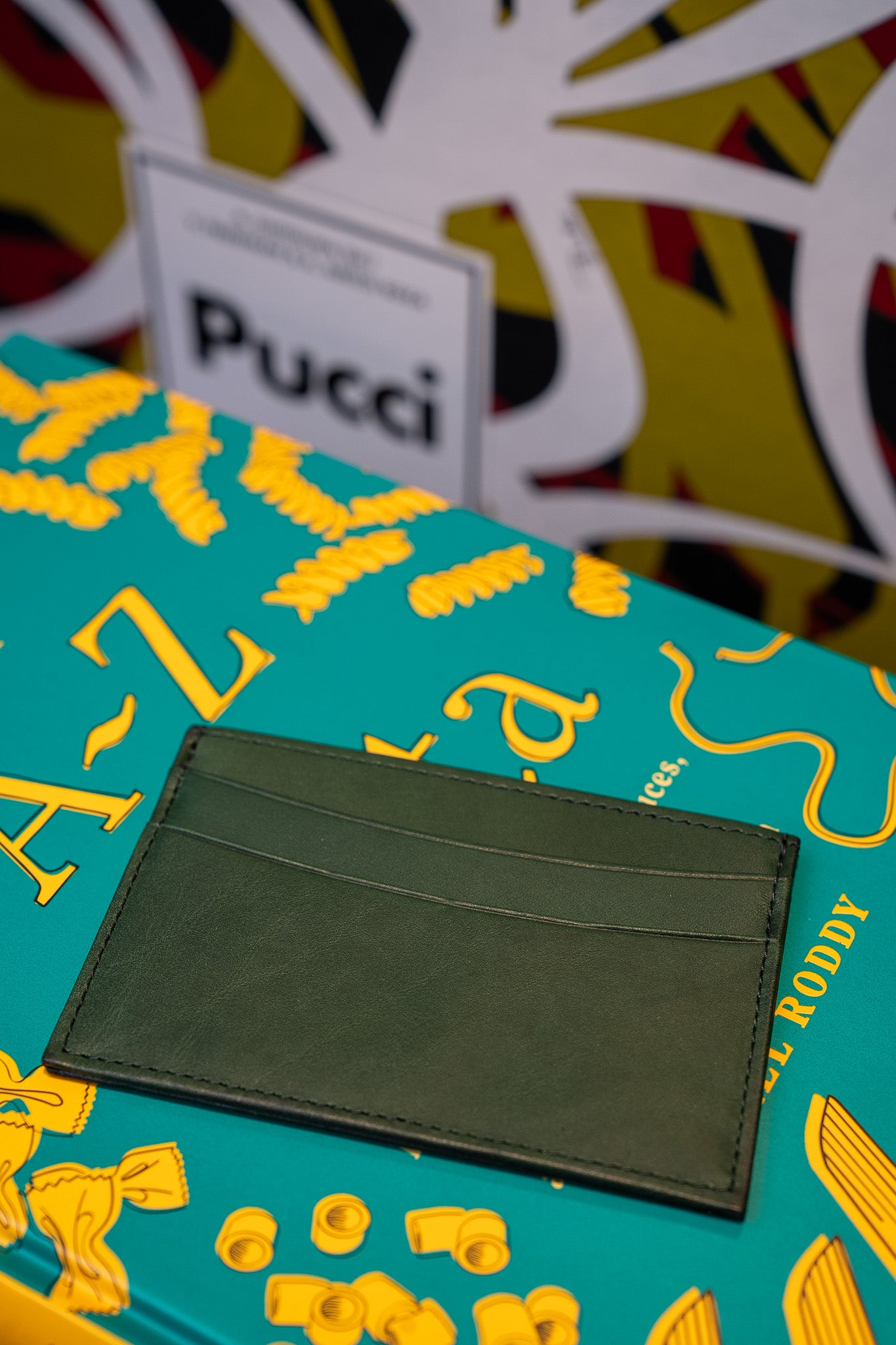 Slim Design Card Case - Green Leather