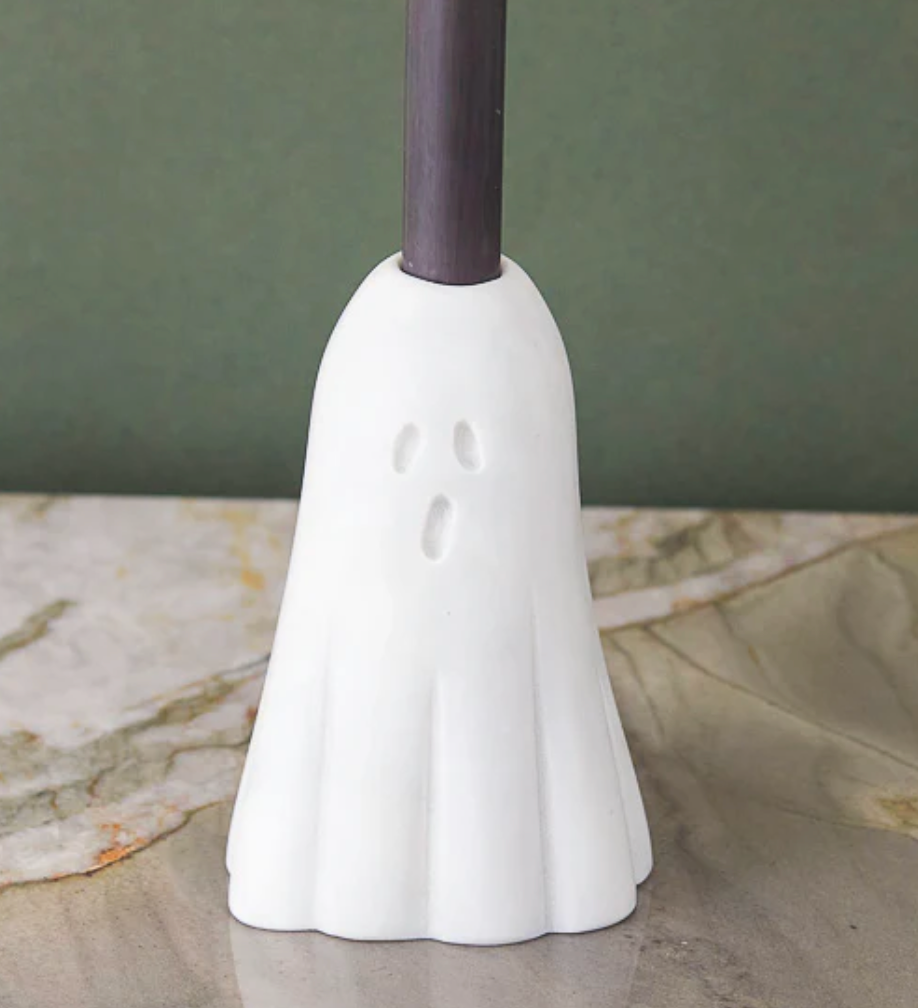 White Marble Ghost Taper Holder Large