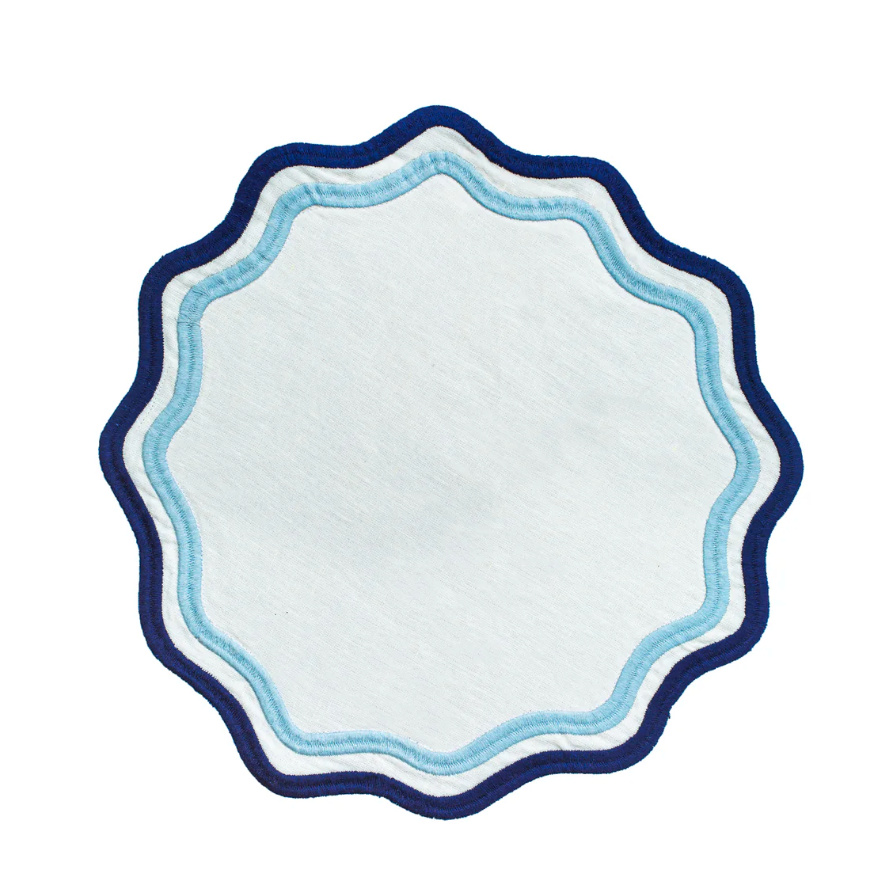Colorblock Embroidered Linen Placemats Blue - Set of 4