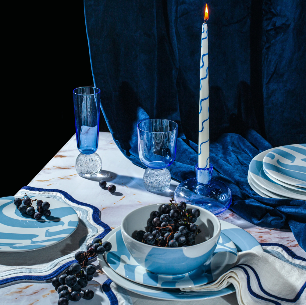 Colorblock Embroidered Linen Placemats Blue - Set of 4
