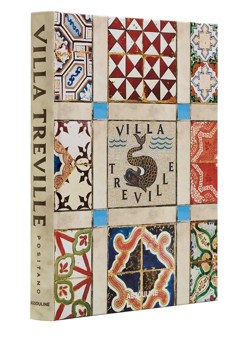 Decorative book titled 'Villa Treville' with mosaic pattern on a white background