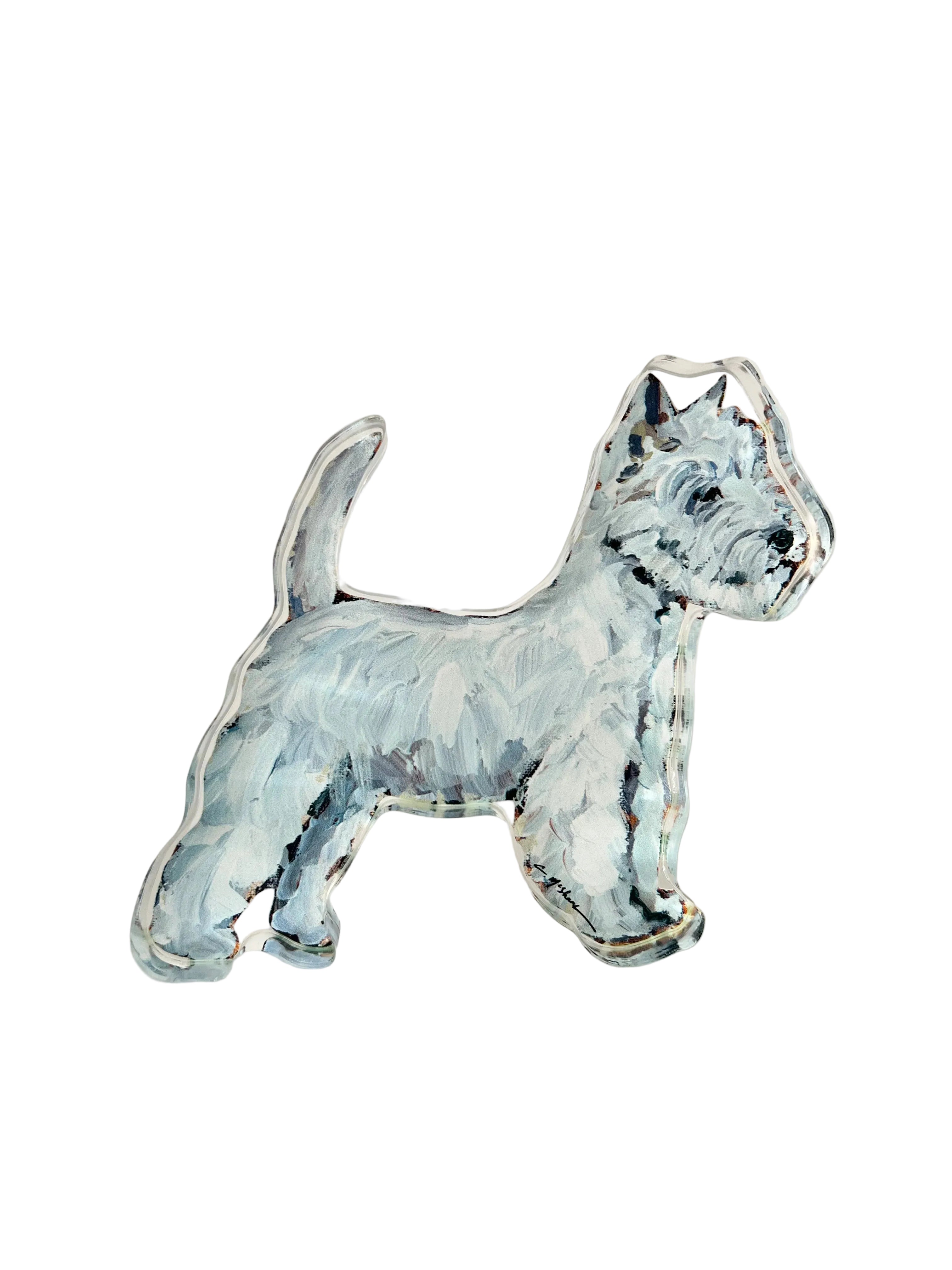 Crystal dog figurine on a light gray background