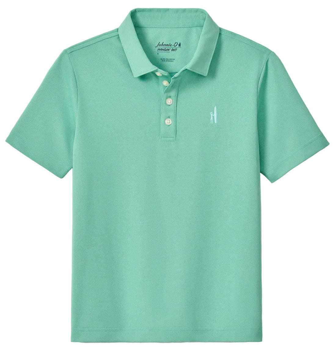 Green polo shirt with a small logo on a light gray background