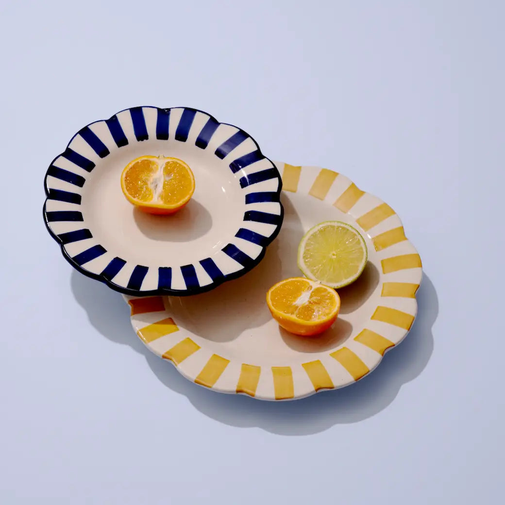 Yellow Ceramic Stripe Dinner Plate