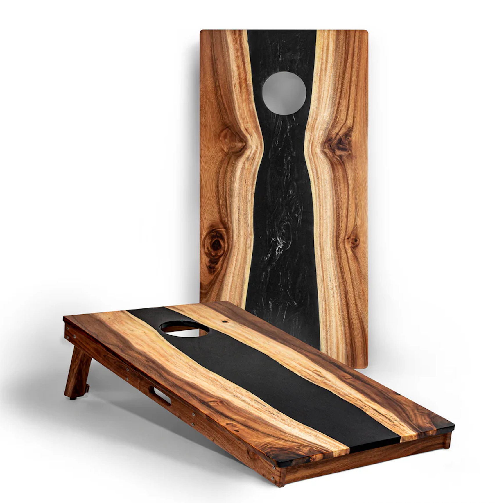 The River Epoxy Resin with Live Edge Acacia Cornhole
