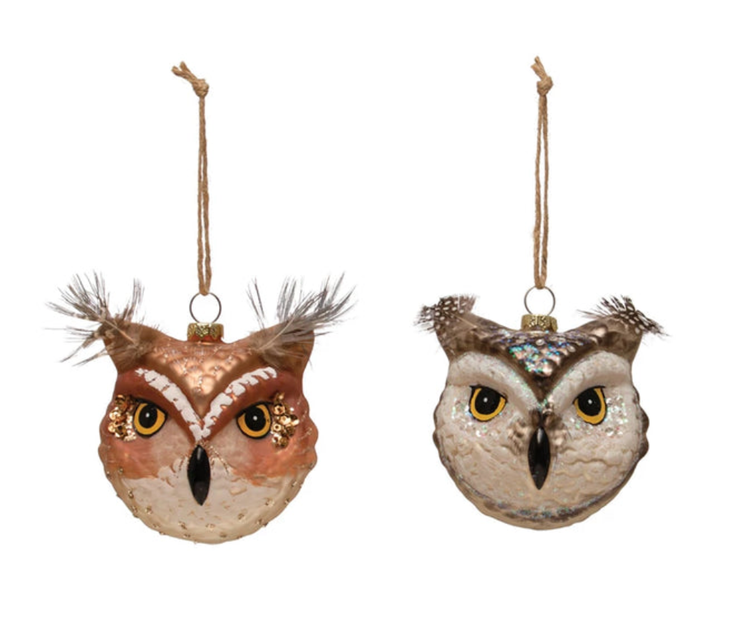 3.5 Hand Painted Glass Owl Ornament