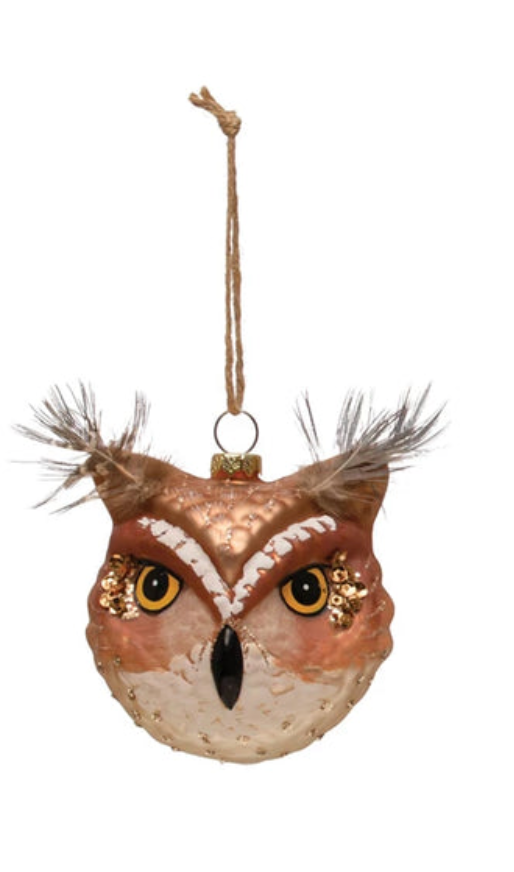 Hand Painted Glass Owl Ornament