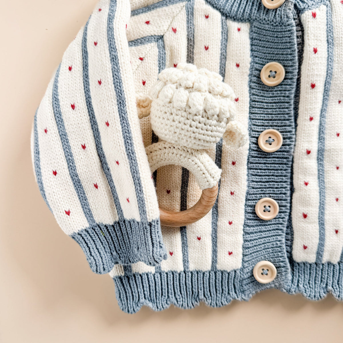 Cotton Stripe Heart Cardigan