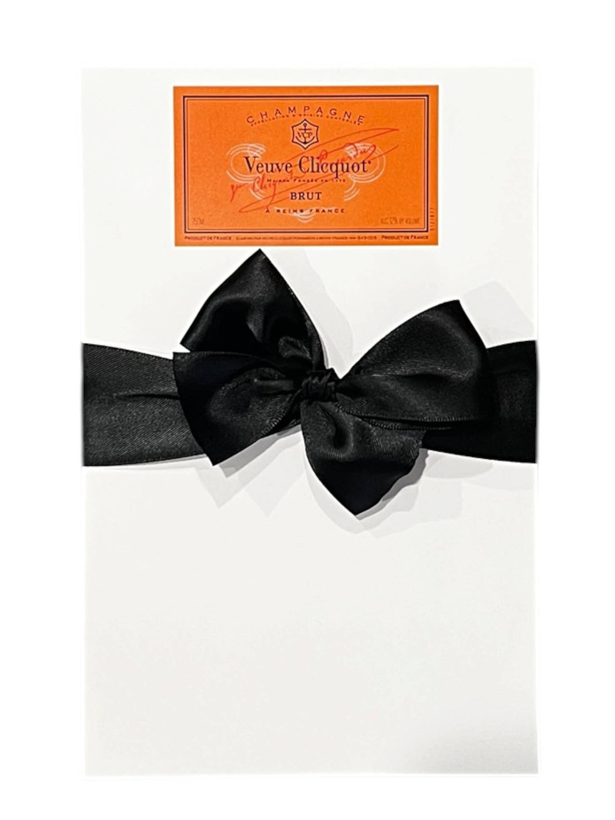 A black satin bow tied in a large loop, presented on a white card with an orange Venet Creations label at the top.