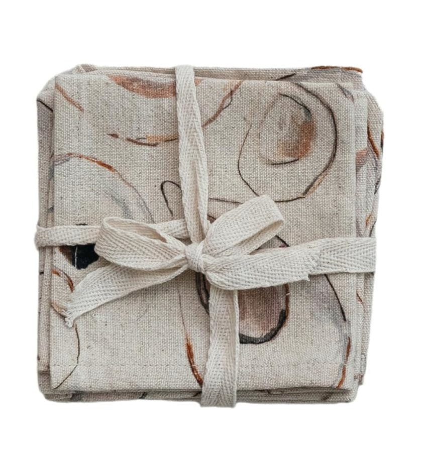 Cotton and Linen Cocktail Napkins W/ Oysters