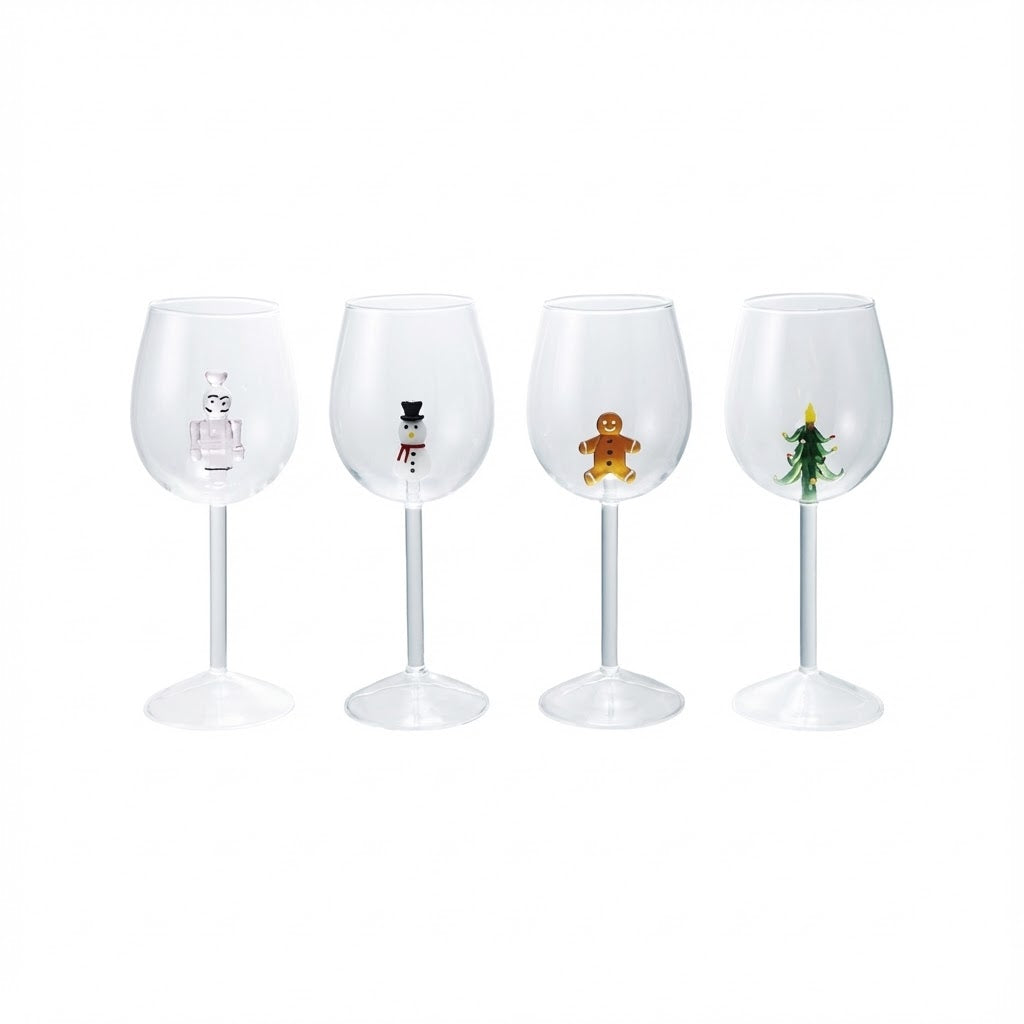 Stemmed Wine Glasses with Holiday Figure