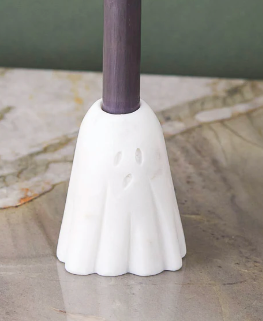 White Marble Ghost Taper Holder Small