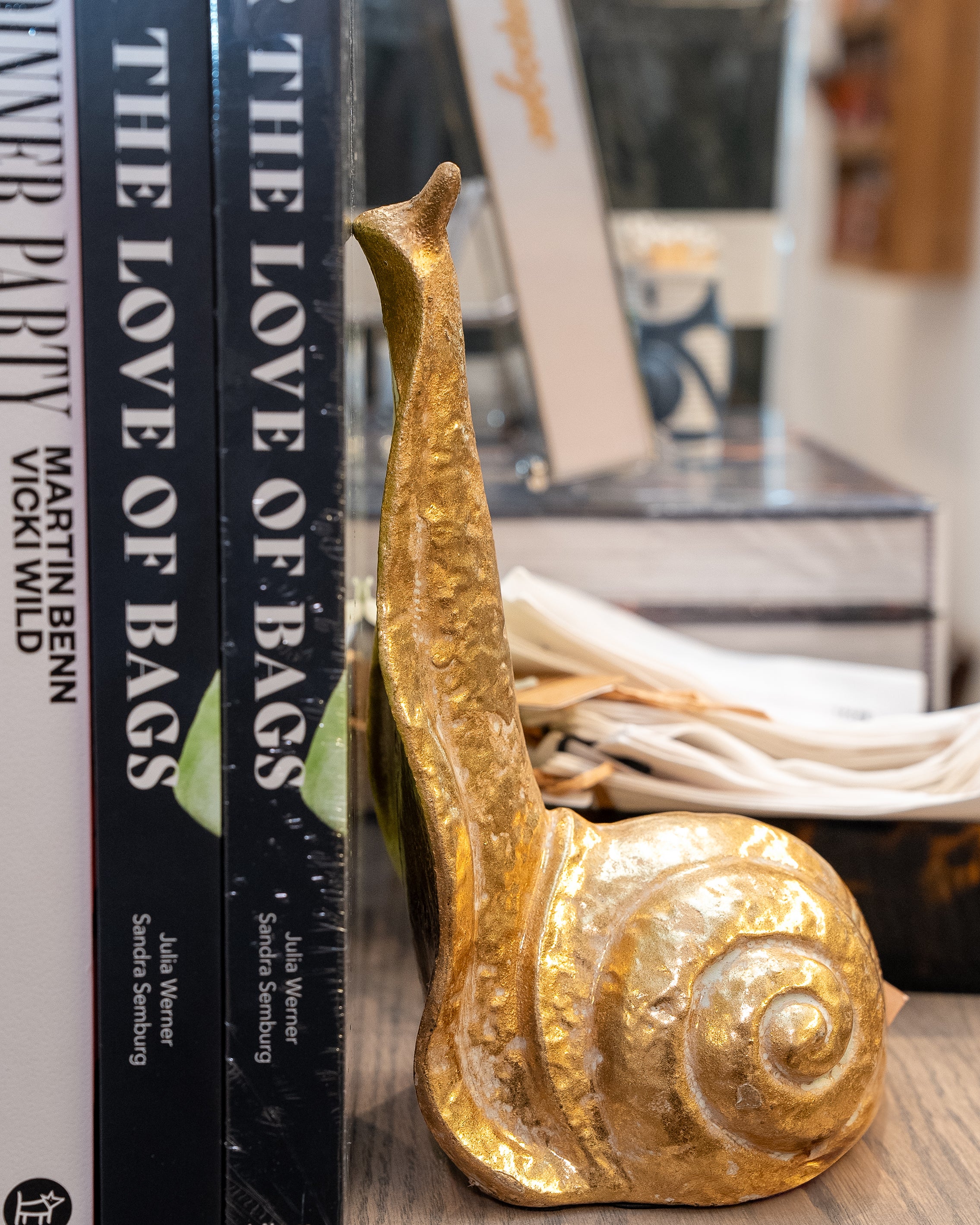 Cast Iron Snail Bookends, Distressed Gold Finish, Set of 2