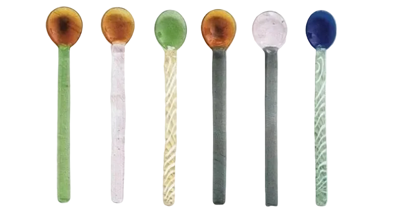 HANDMADE GLASS SPOONS IN KRAFT BOX, SET OF 6 - STRAIGHT