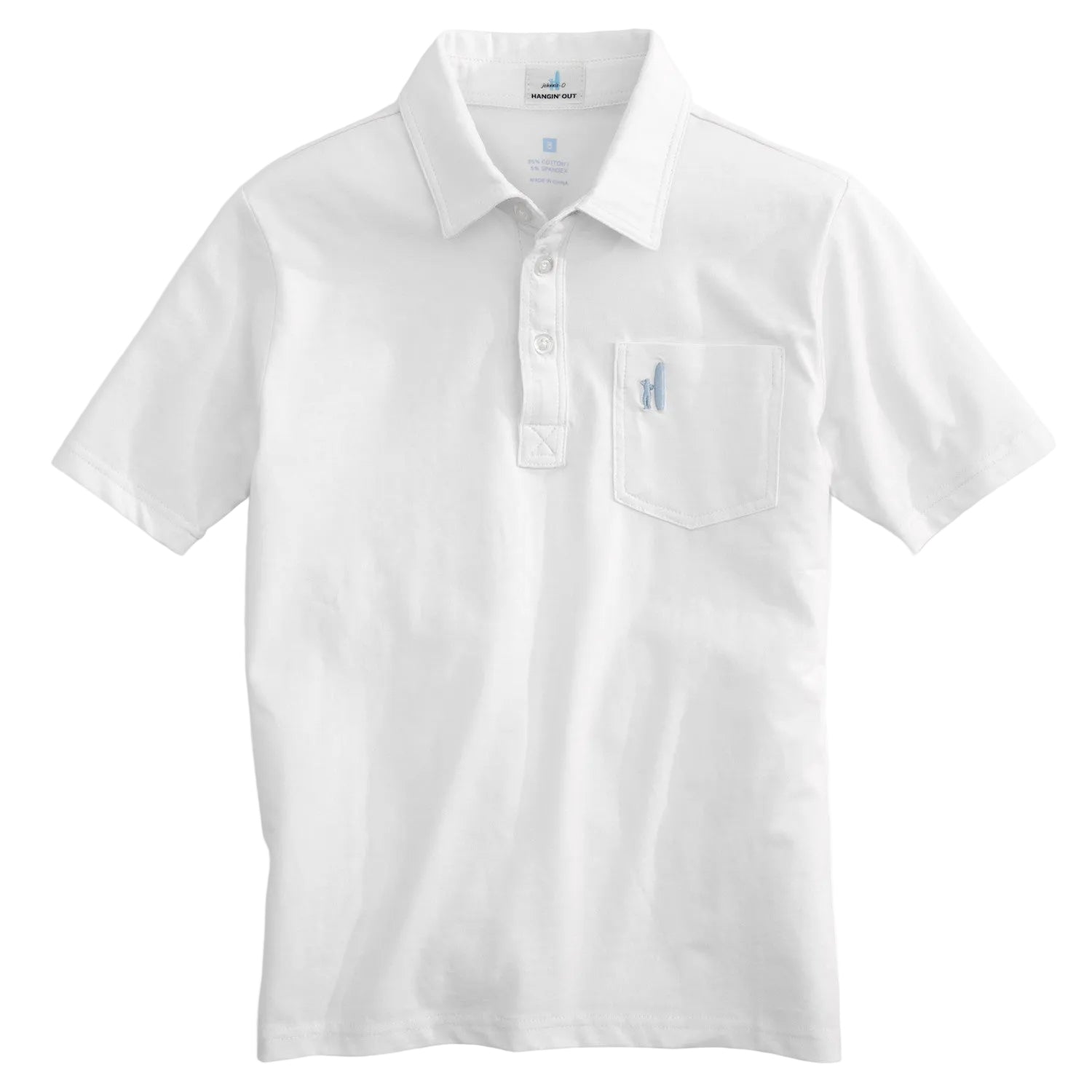 White johnnie-o boys  polo shirt with a small logo on a white background