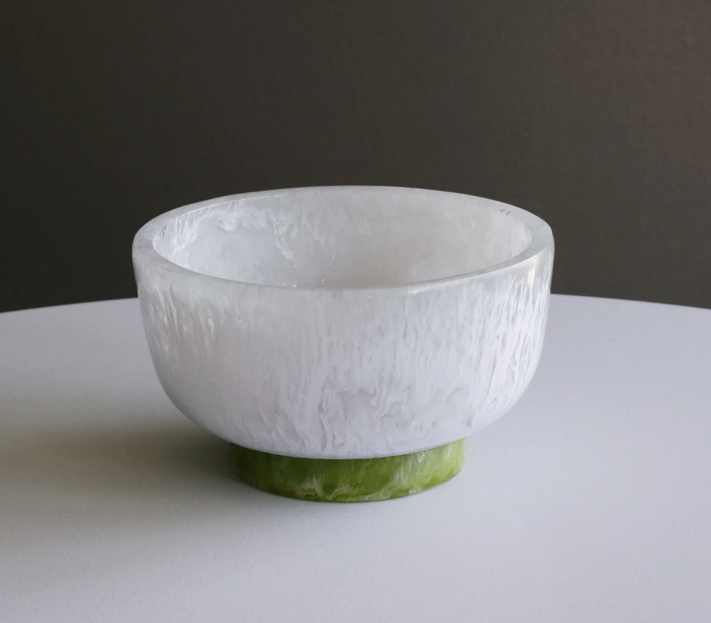 RESIN Rio Small Bowl with Base (White and Green)