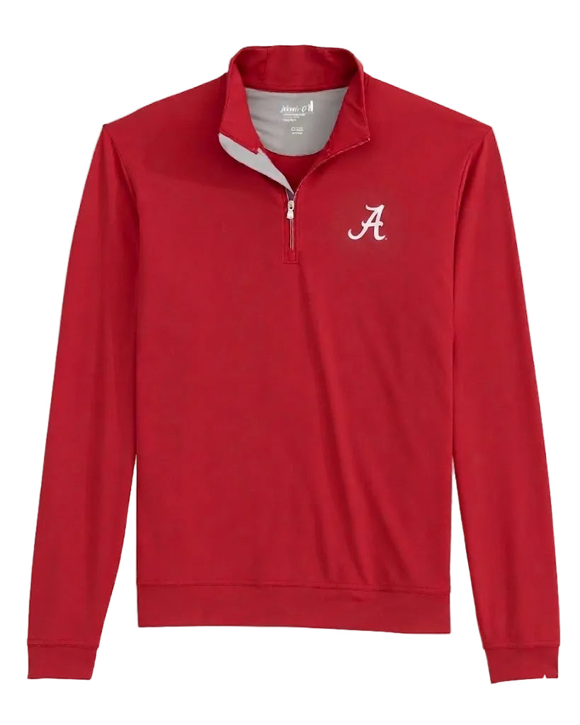 Red long-sleeve shirt with a logo on a white background