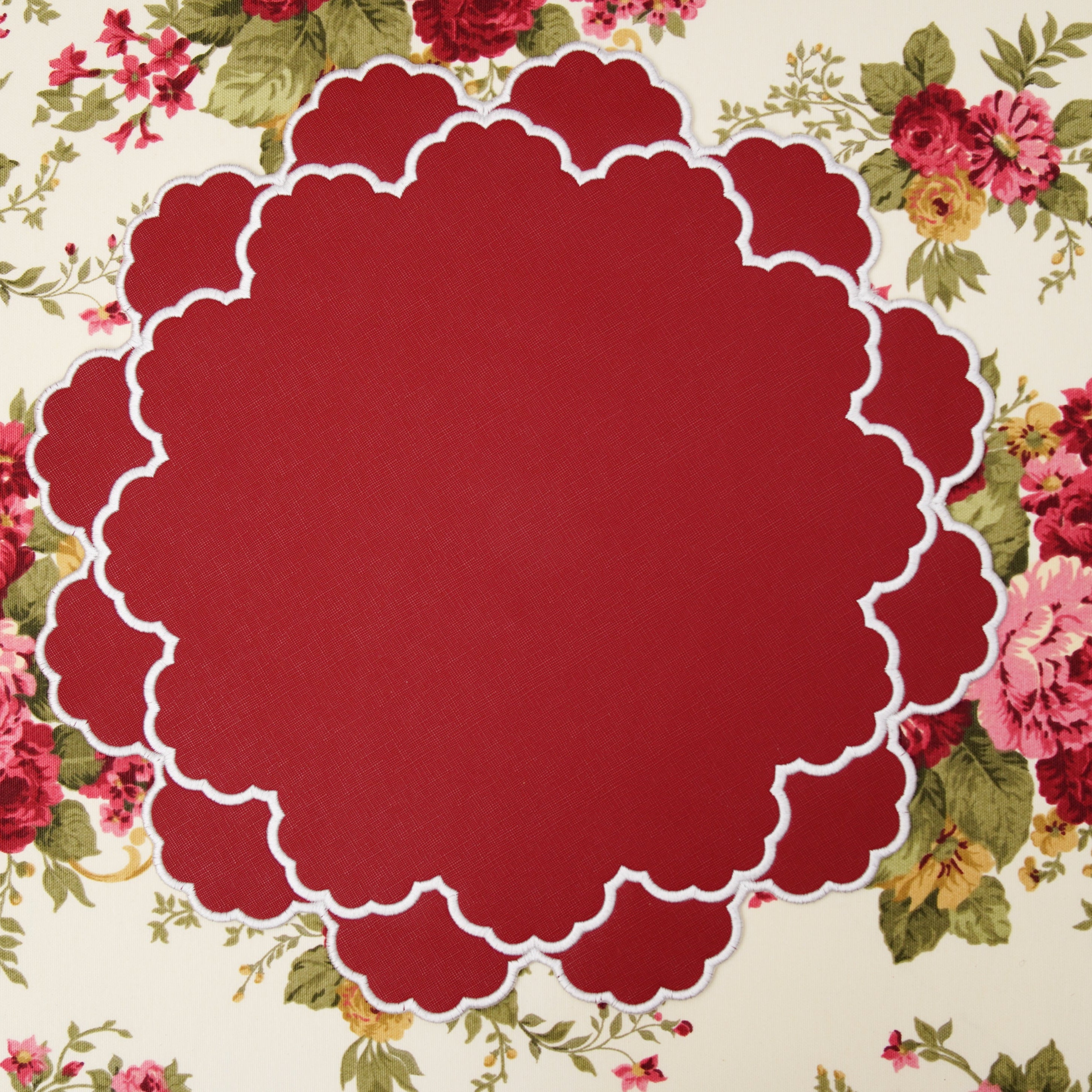 Red Scalloped Faux Leather Placemat