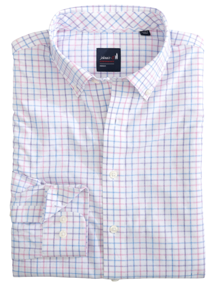 Checkered shirt with a brand label on a white background