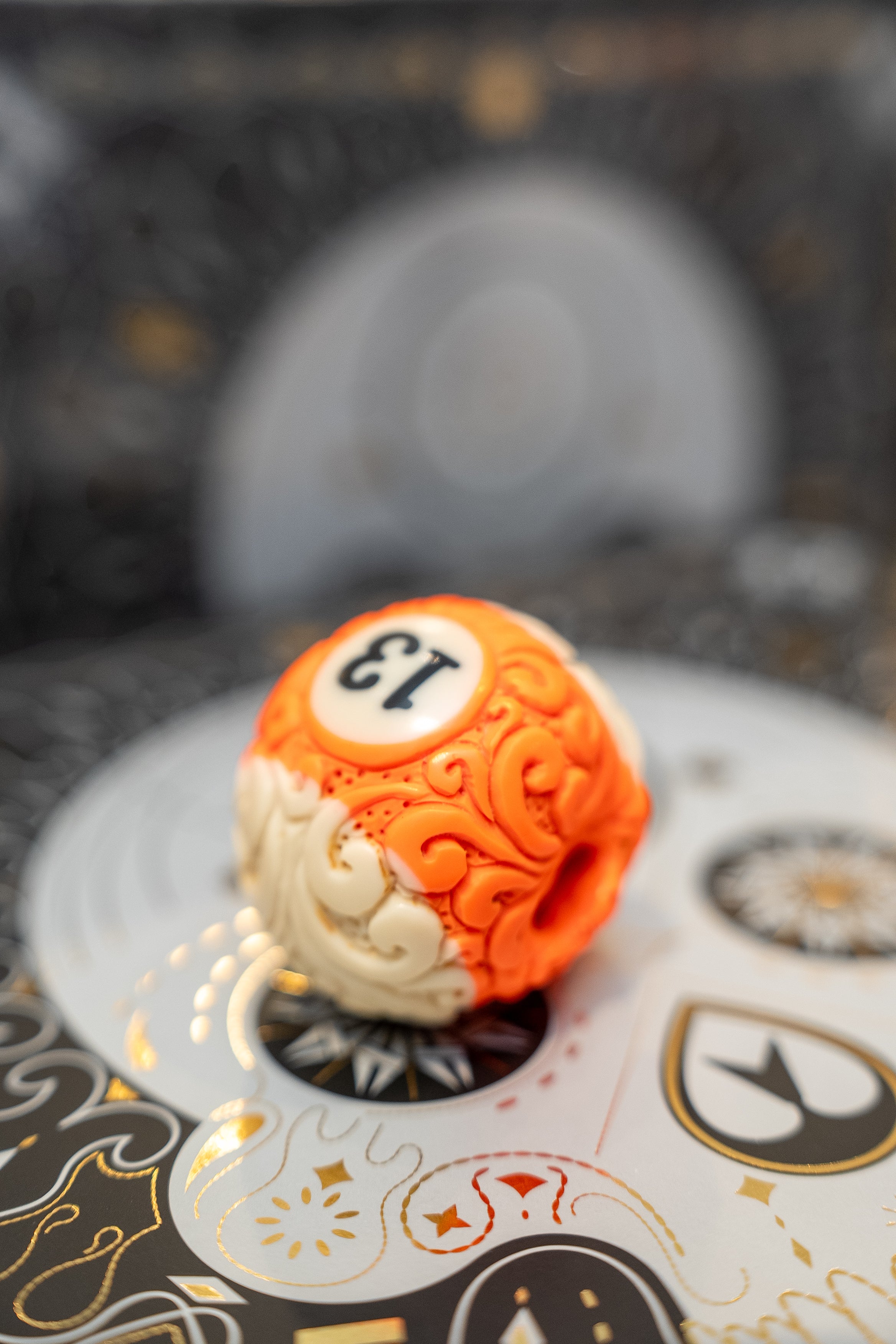 Scroll Pool Ball Carved Skull Orange