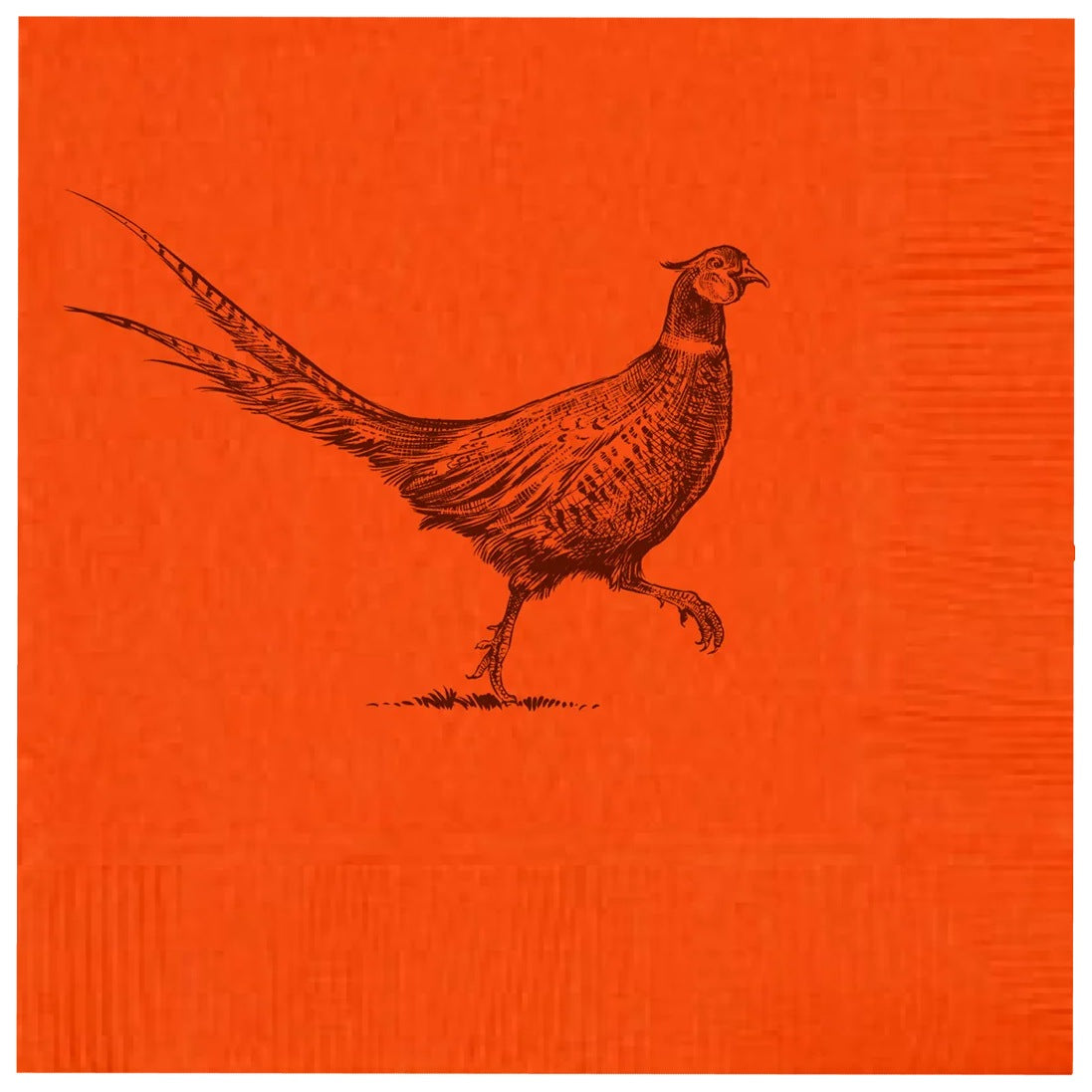 Orange napkin with a black pheasant design on a white background