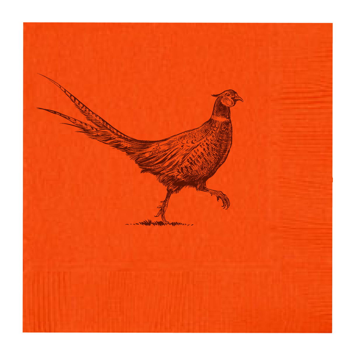 Orange napkin with a black pheasant design on a white background