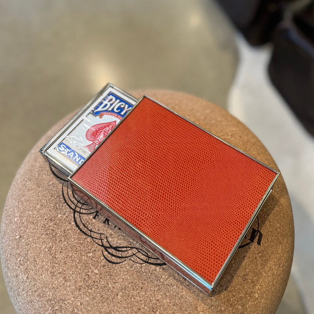 Orange Leather Embossed Card Box