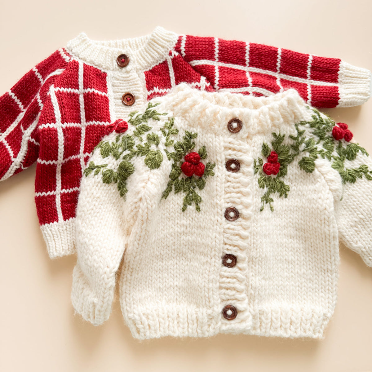 Windowpane Cardigan - Red
