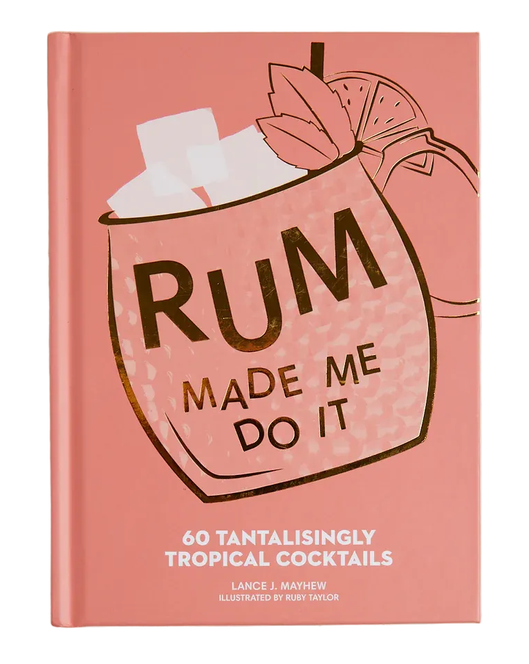Book cover with a pink background and text 'Rum Made Me Do It' on a white background