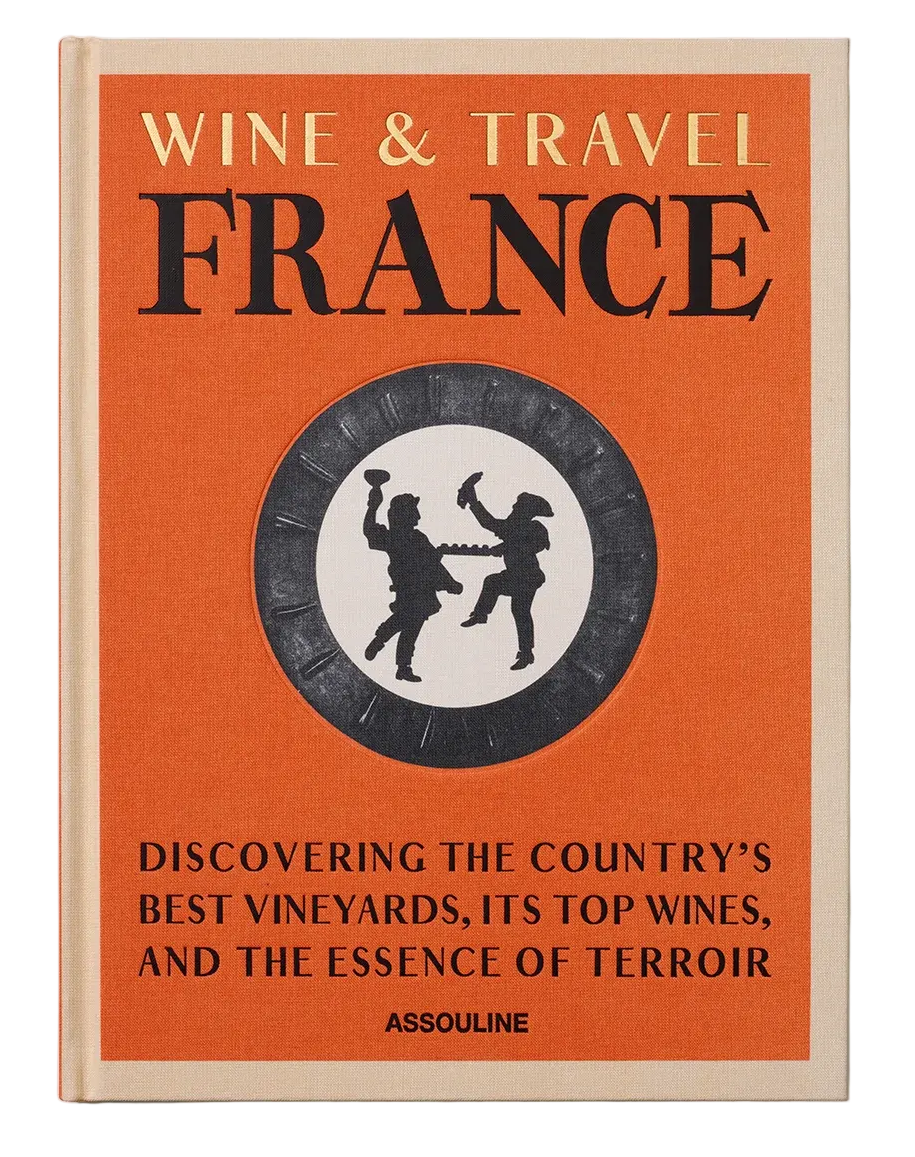 Book titled 'Wine & Travel France' with an orange cover and black text on a white background