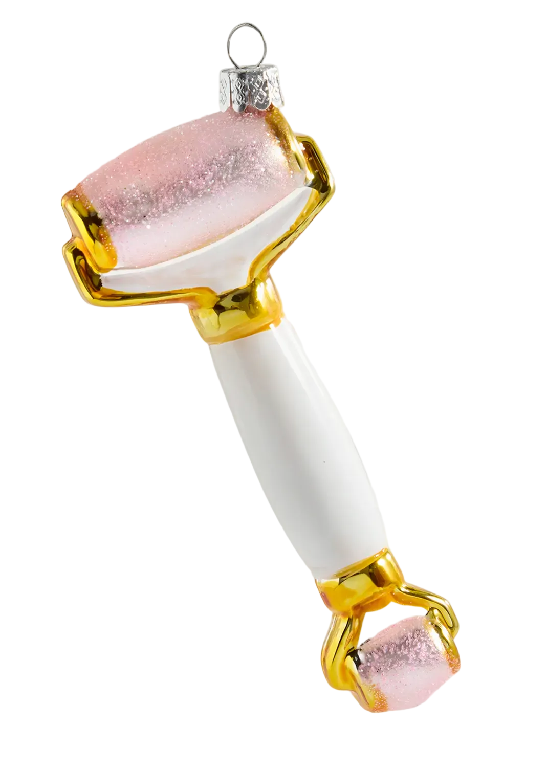 Beauty roller with pink stones on a white background
