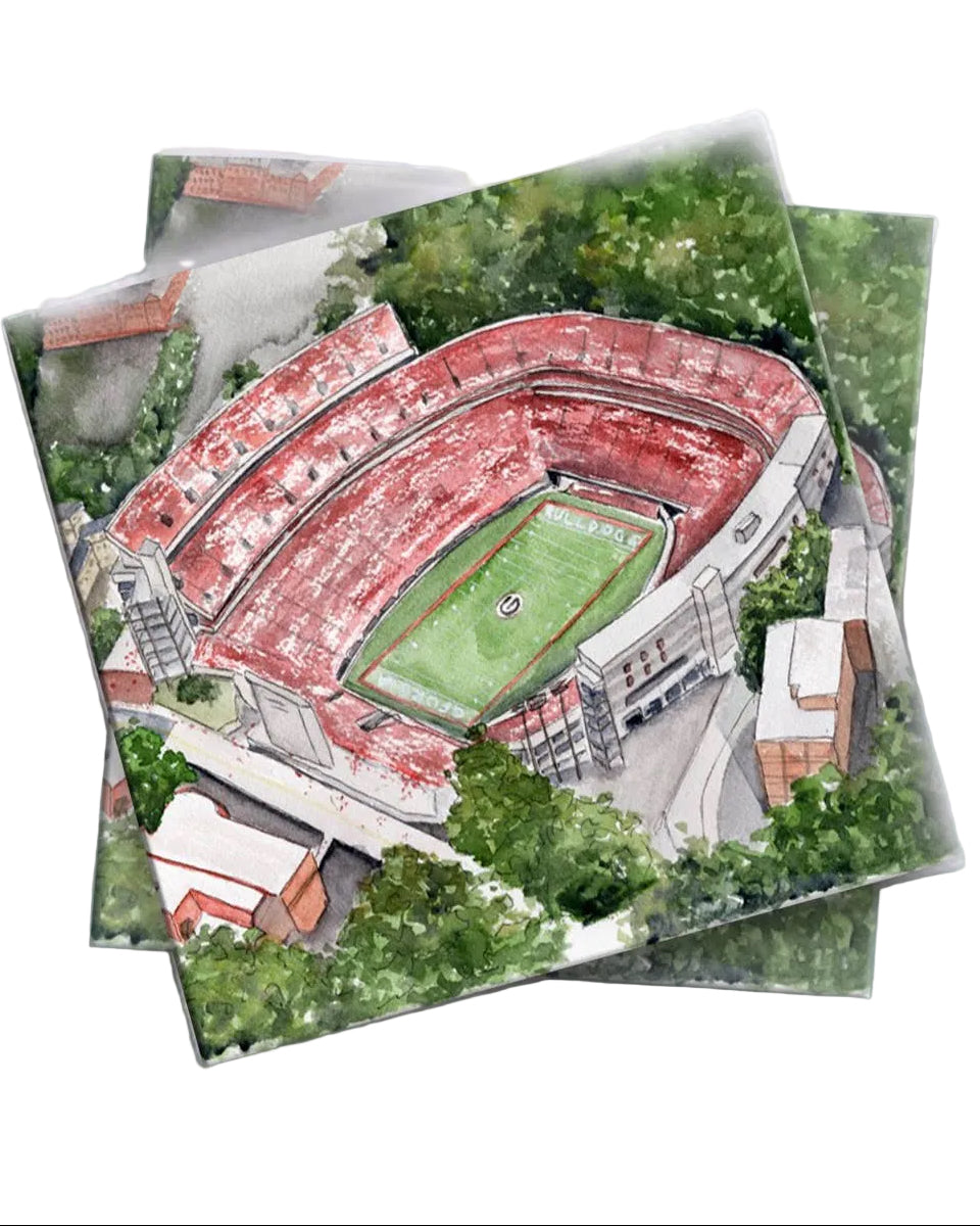 Stack of cards with a stadium illustration on a light blue background