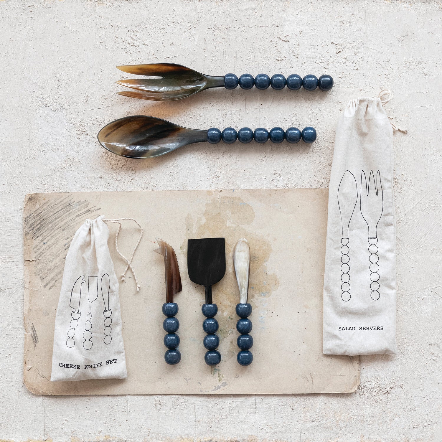 Natural Horn Cheese Knives with Resin Handles