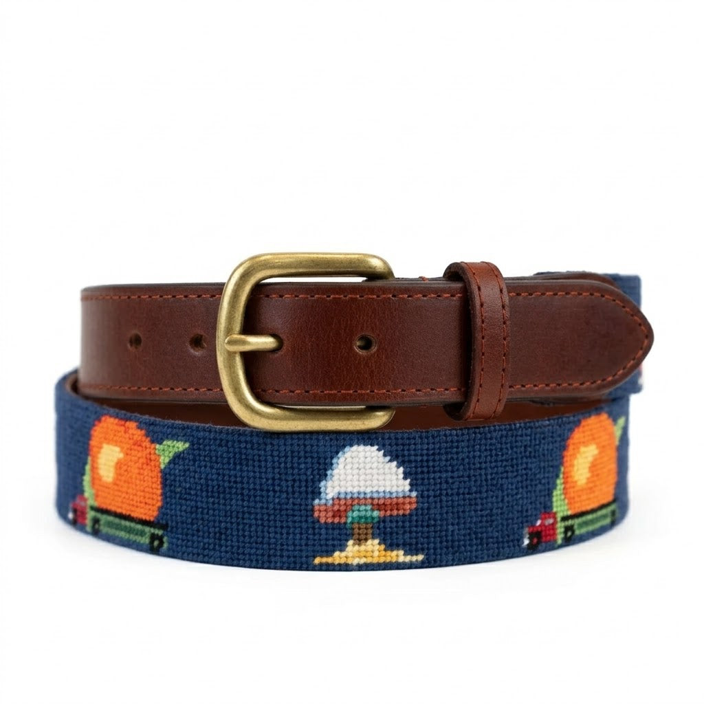 Eat A Peach Needlepoint Belt