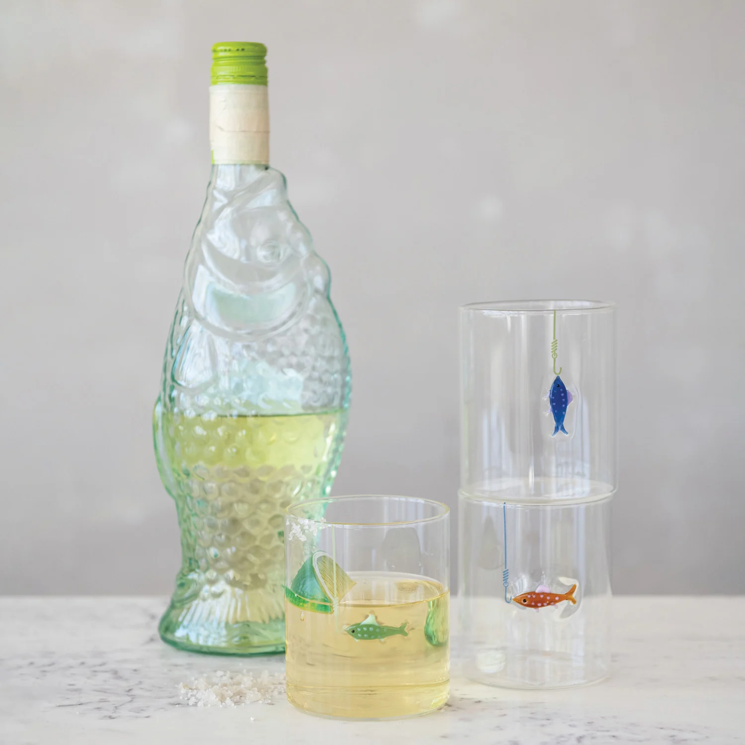 Drinking Glass with Fish On Hook