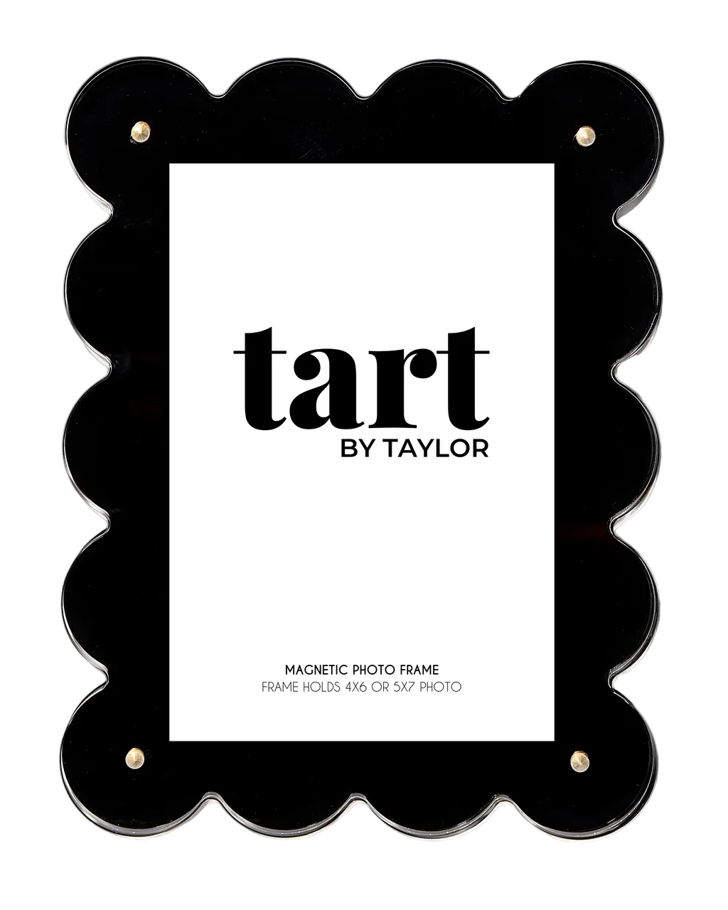 Black scalloped photo frame with 'tart by Taylor' branding on a white background
