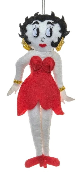 Decorative figure of a character in a red dress with a white background